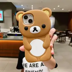 3D Cartoon Cute Bear Soft Silicone Phone Case Cover - iPhone SE (2020) (Brown)