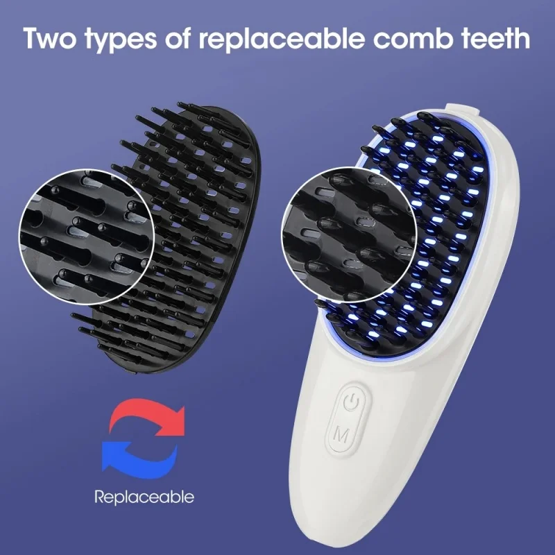 Electric High Frequency Vibration Hair Brush Massager With Two Comb Teeth Red Blue Light Electric Massage Comb Scalp Massager 3