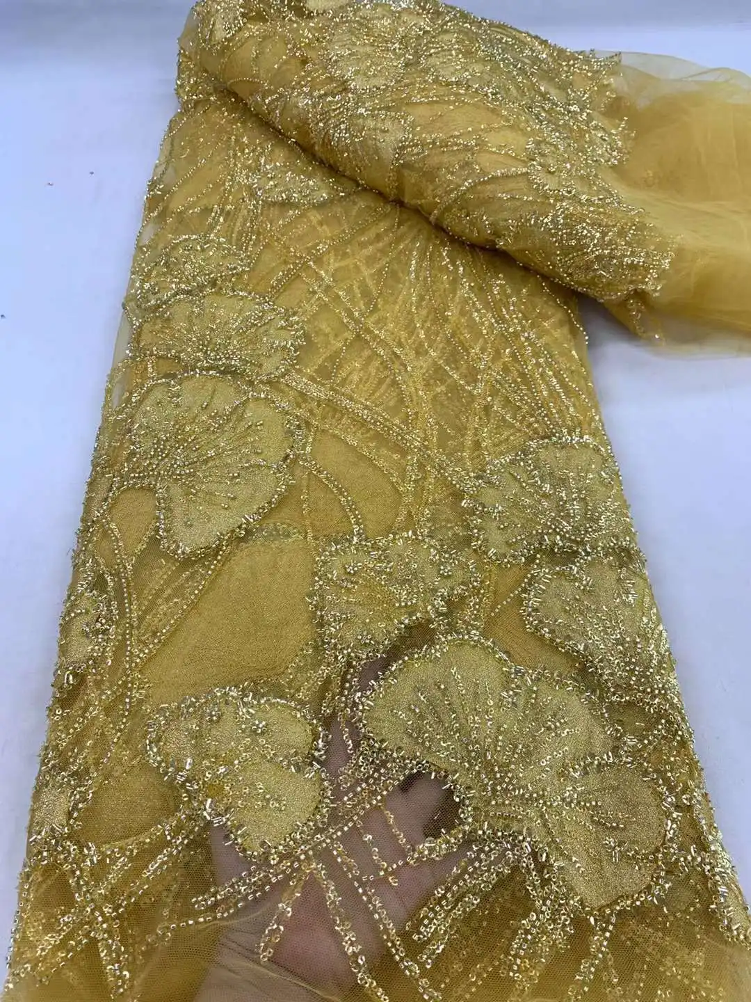 

Роскошная африканская кружевная ткань с блестками и бисером 2024, нигерийская Свадебная вышивка для невесты, французское Тюлевое шитье ZX