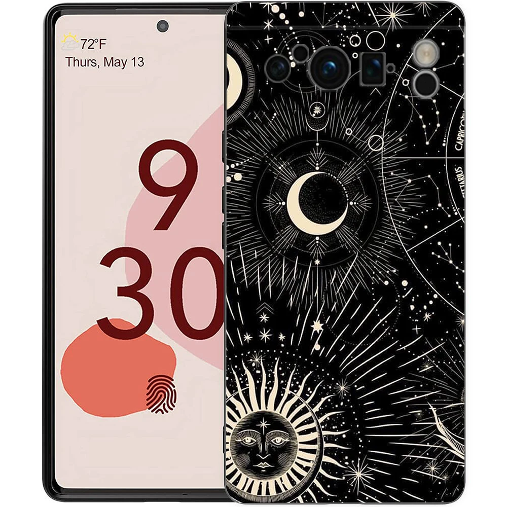 Suns Moons Clouds 천체 휴대폰 케이스 커버, Google Pixel 8 7 6 7A 6A Pro 5G 충격 방지 실리콘 소프트 8 Pro 5G 쉘 Capa