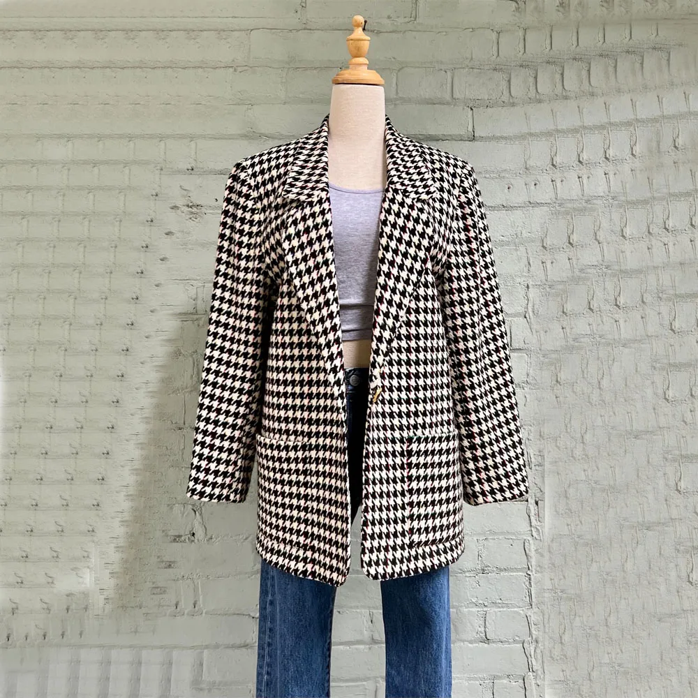 

Women's Suit Jacket Single-breasted Slim Fit Houndstooth Coat Luxury Birthday Party High Street Customization Woman Clothing