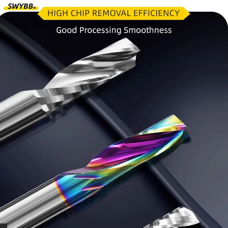 SWYBB CNC Engraving Cutter 1F One Flute End Mill Single Tooth Spiral 1 2 3.175 4 5 Shank 3D Bit for Aluminum Acrylic Wood, carbide milling cutter