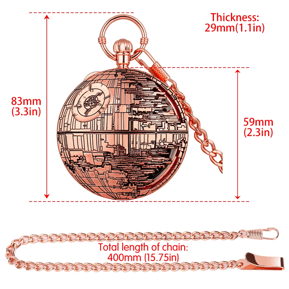 Musical Pocket Chain Watch Luxury Rose Gold Clock Spaceship Dial Design Quartz Music Watches Best Presents for Couples Parents
