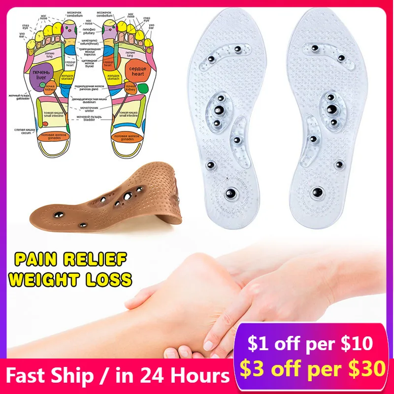 

2 PCS Unisex Magnetic Massage Insoles Foot Acupressure Shoe Pads Therapy Slimming Insoles for Weight Loss Transparent