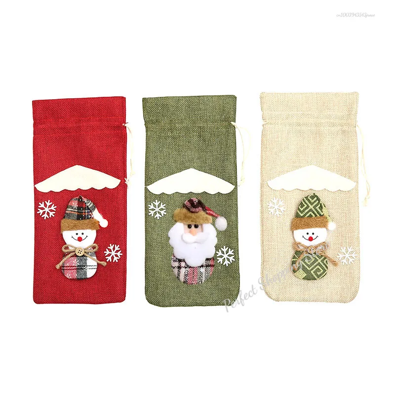 Christmas Wine Bottle Cover Wine Bag Linen Champagne Bottle Cover Bag Dining Table Decoration wine bottle cover