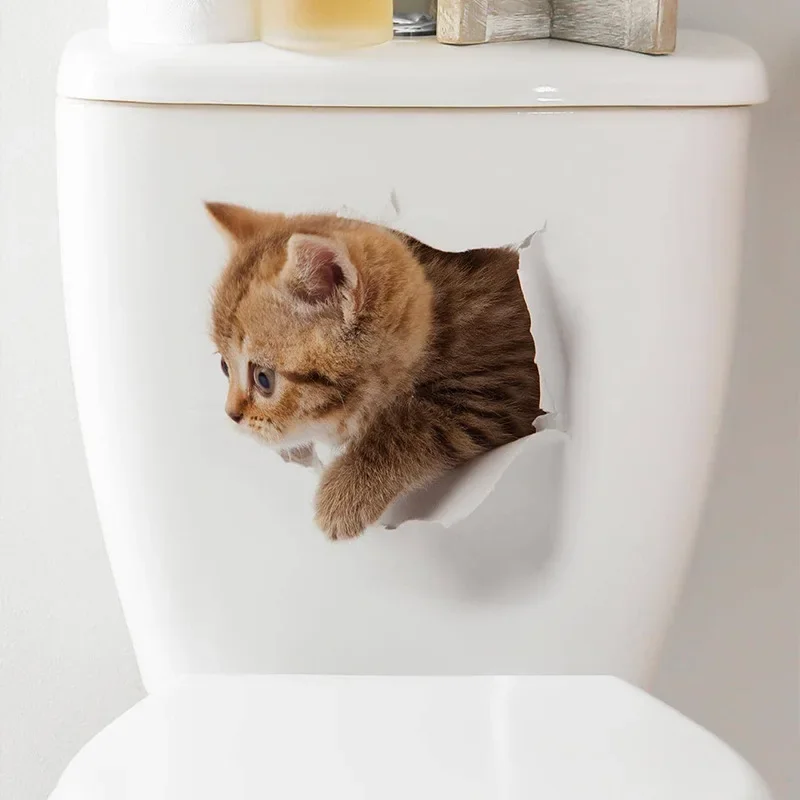 Cute Real Cat Dog Photo Visual 3D Toilet Lid Sticker Waterproof PVC Animal Decoration for Toilet Cover Restroom Bathroom Decor vinyl stickers toilet stickers toilet wall stickers toilet seat stickers