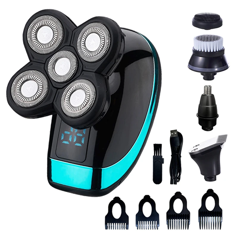 5-in-1 elektrische scheerapparaat voor mannen: tondeuse voor kaal hoofd, neustrimmer, 5D zwevend scheerblad, scheermes voor baard, oplaadbaar._voghion.com