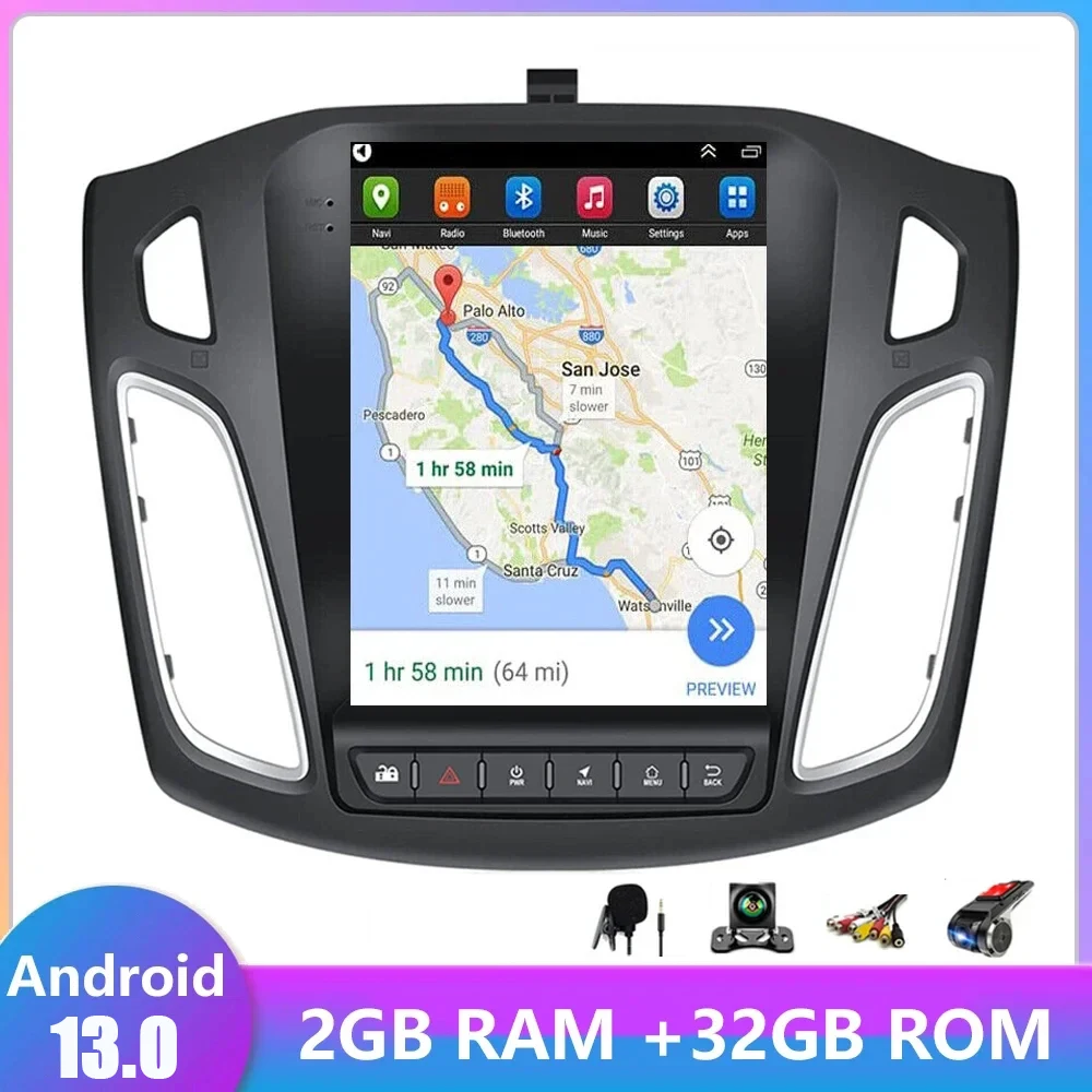 

Автомагнитола на Android 13, мультимедийный видеоплеер для Ford Focus 3, 2011, 2012 -2019, Carplay, Android, автомагнитола, навигация, 2din DVD