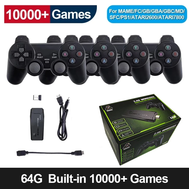 Video Game Console 64G Built-in 10000 Games Retro handheld Game Console Wireless Controller Game Stick For PS1/GBA Kid Xmas Gift 
