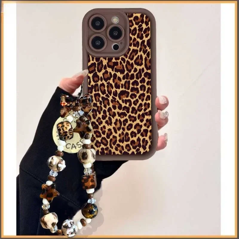 Leopard Print Hand Chain Phone Case Cover
