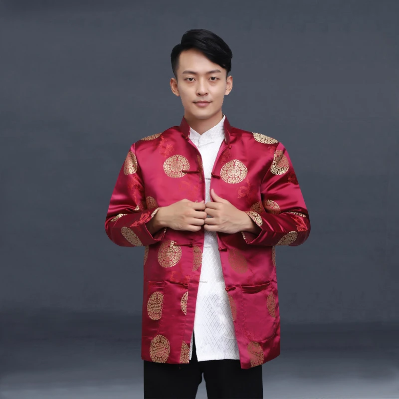 Men Chinese Style Shirt Hanfu Jacket Tang Suit Men's Shirt Chinese Traditional Retro Long-Sleeved Kung Fu New Year Clothes Birthday Party