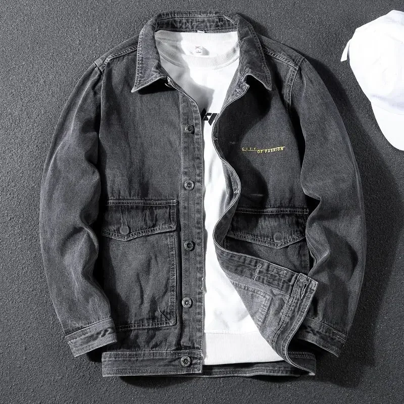 Veste en jean à épaules larges pour hommes
