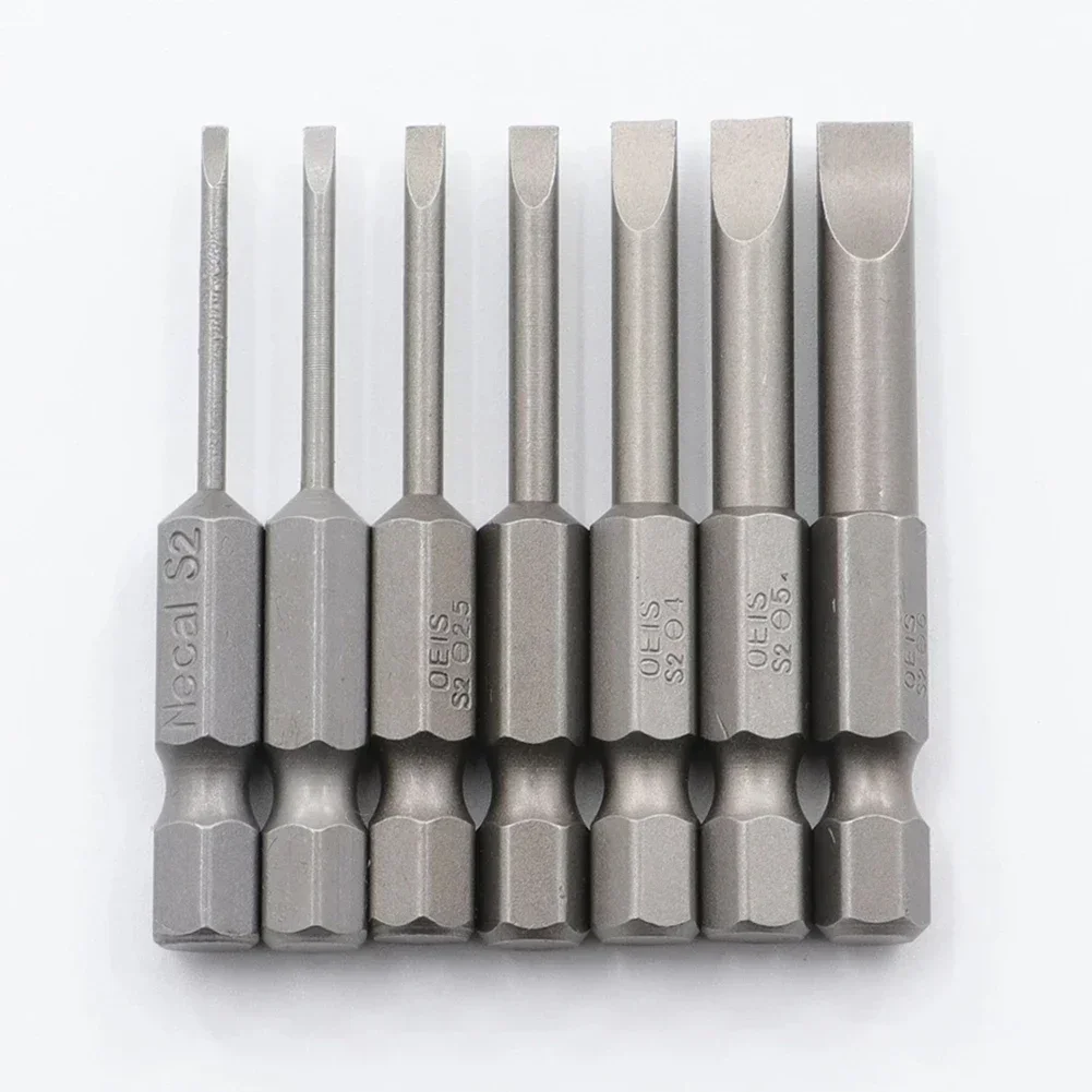 7pcs 50mm Flat Head Slotted Tip Screwdriver Bit 1/4 Inch Hex Magnetic
