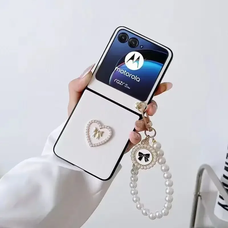 Luxury Love Pearl Heart Bracelet Leather Phone Case Cover