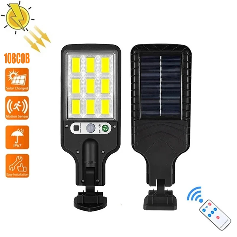 LED Solar Street Lights PIR Motion Sensor Wall Lamp Remote Control Automatic Lighting Garden Decoration Patio Porch Garage Lamp