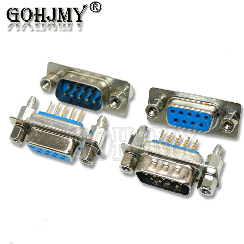 10Pcs Male/Female Blue Straight Pin DB9 D-sub PCB Mount RS232 Serial ...