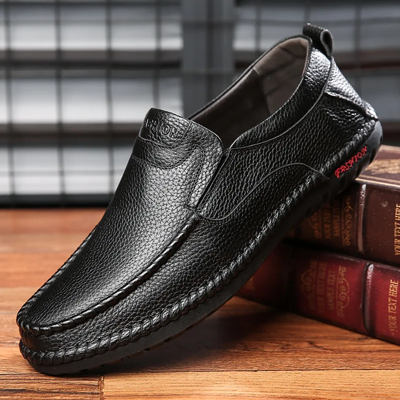 Breathable Genuine Leather Men Shoes Summer Slip On Loafers Men