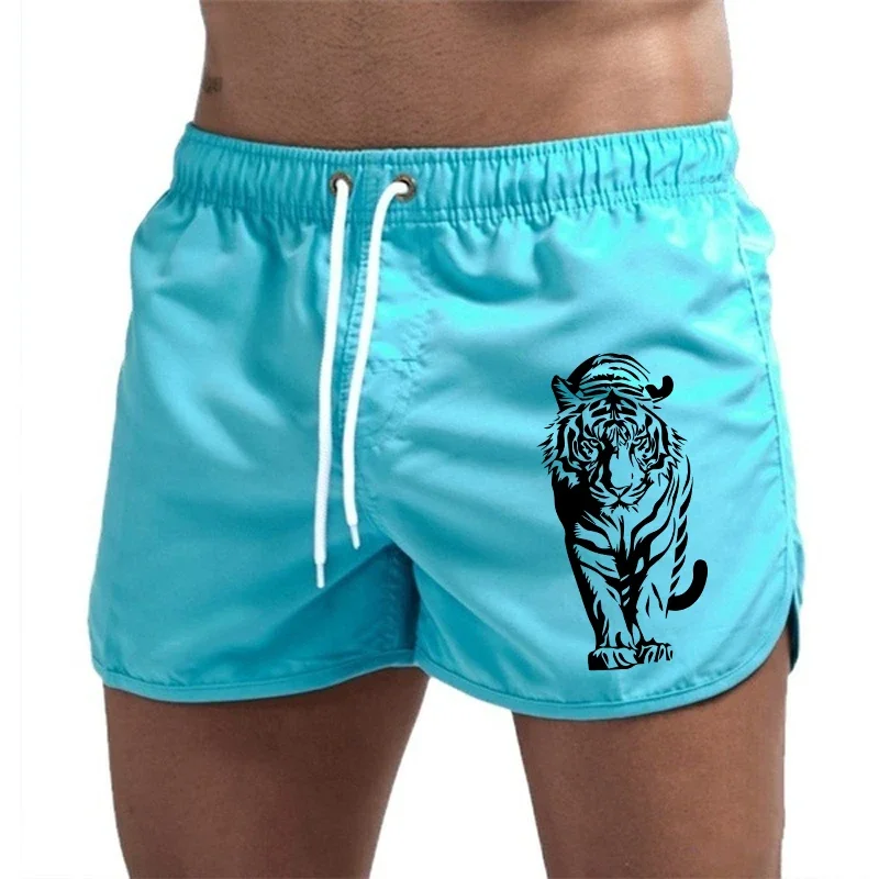 Mens Beach Shorts Tiger Design Quick Dry Running Cycling