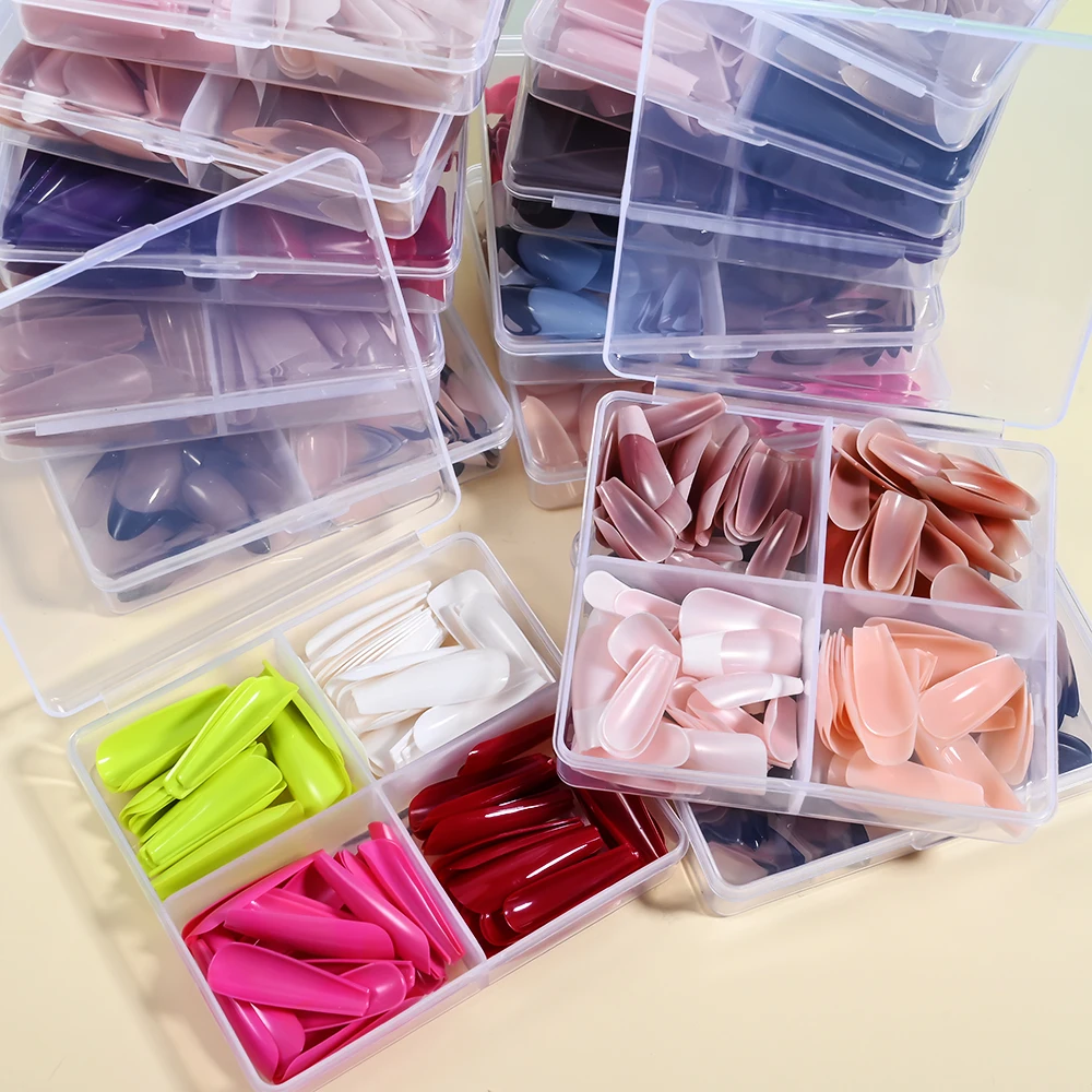 96 개/상자 다채로운 발레/아몬드 짧은 가짜 손톱 0.7-1.7cm 발레 풀 커버 네일 팁 손톱에 누르기 프랑스어 아몬드 발레 팁