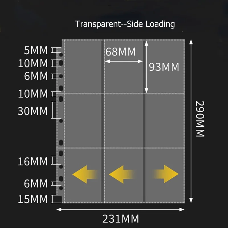 50 개/갑 11 홀 트레이딩 카드 슬리브 바인더 TCG CCG 카드 보관 용 양면 9 포켓 야구 카드 바인더 슬리브