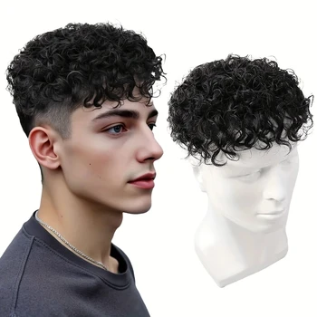 Parrucca per capelli umani ricci da uomo da 4 pollici Capelli afro crespi naturali Traspirante Leggero Stile sportivo per coprire macchie calve