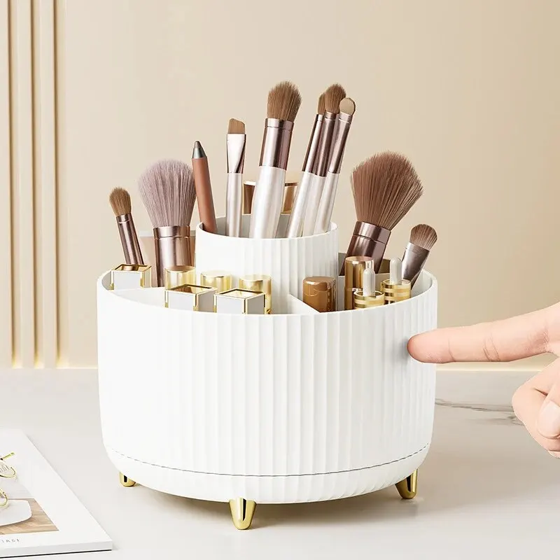Storage Box Rotating Makeup Brush Storage Container Mouth Red Shelf Household Vanity Pen Container Cosmetics