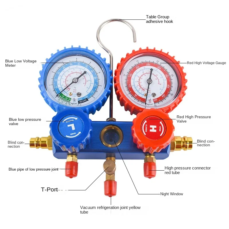 R134a Refrigerant Pressure Fluorination Gauge Set Automotive Air Conditioning Filling Equipment All Copper Snow Filling Valve