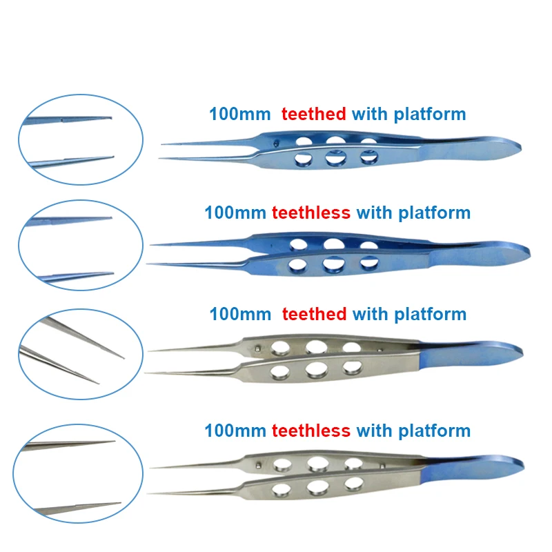 

Four Type Choices Dovetail Forceps Ophthalmic Forceps with Platform Titanium Alloy Ophthalmic Instrument