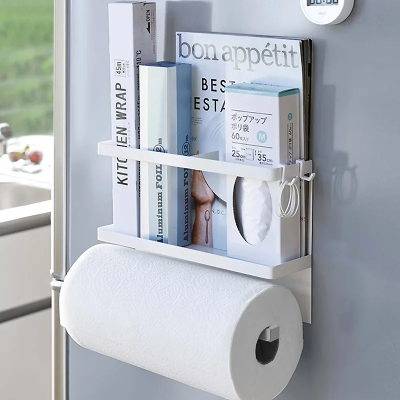 

Kitchen Multi-Functional Shelf Wall Magnetic Absorption Shelf Bathroom Perforation-Free Bathroom Paper Towel Side Shelf