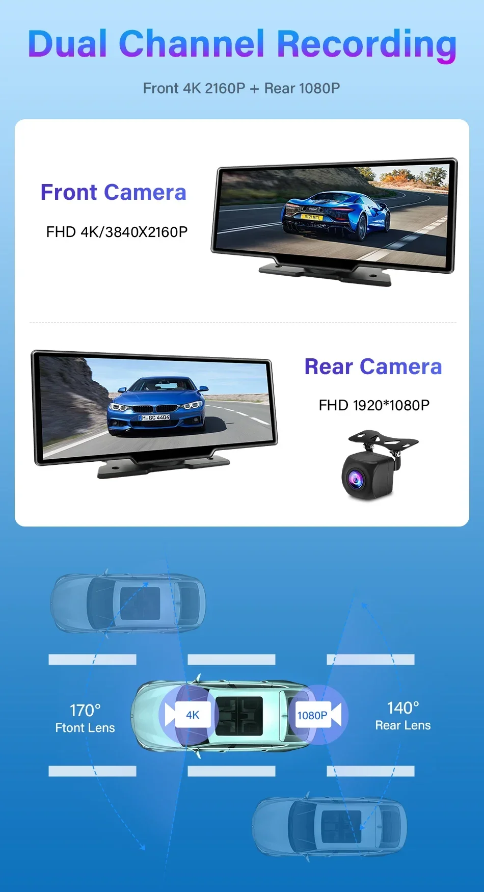 S9444e5befaa743038203da317fc40dedQ Vtopek 10.26" Dash Cam 4K 2160P Rearview Camera Carplay & Android Auto DVR GPS Navigation Voice Control Car DVR 5G BT FM Monitor