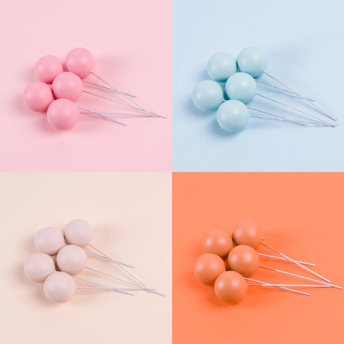 

1set Colorful Ball Shaped Cake Toppers For Wedding Birthday Party Dessert Cupcake Props Baking Baby Shower Decoration Supplies