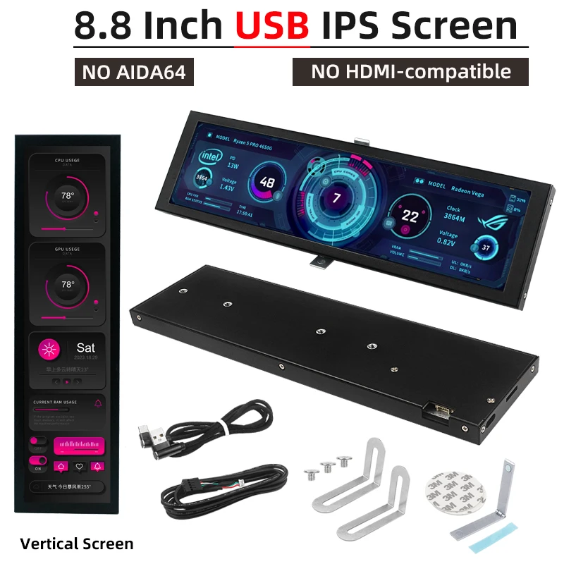 Tela Secundária Ips Lcd Usbc Compatível com Hdmi para Chassis de Computador Cpu Ram Monitor de Gpu Monitor Usb Não Aida64 88