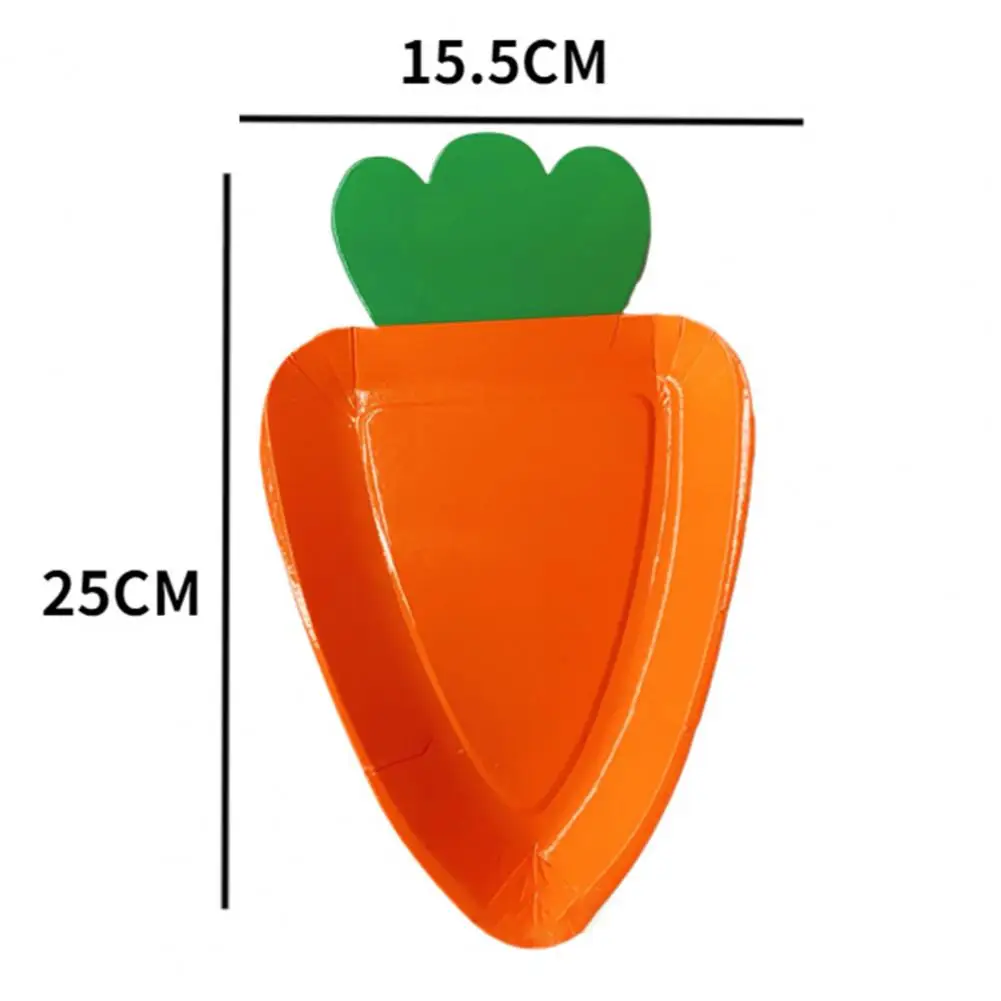 8Pcs Paper Plates Carrot Shape Cartoon Disposable Vegetable Tableware Thick Paper Trays Dishes Happy Easter Day Decor