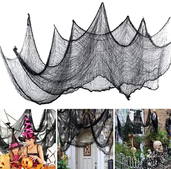 76x183cm Halloween Decorations Black Creepy Gauze Cloth Window Table Door Net Spooky Fancy Dress Party Haunted House Wall Decor 1