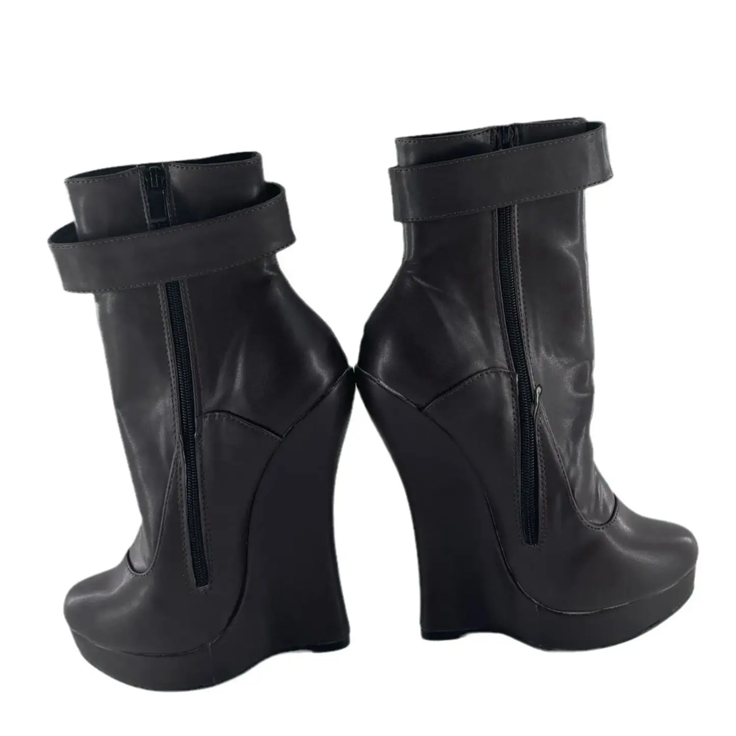 Super High Heel Slope Heel Lacquer Leather Lace up High Heel Short Boots Queen Nightclub Show Shoes Fun Men's and Wome Color: R