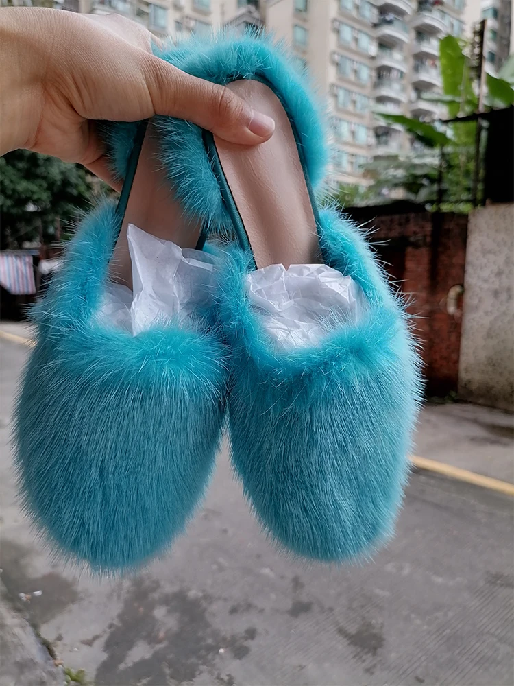 Slippers Ladies Summer Fluffy Mink Fur Slippers 100% Mink Fur Slippers  Ladies Sandals 2021 Home Slippers Girls Outdoor Slippers - AliExpress