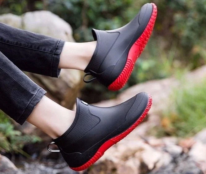 Men's Soft Rubber Rain Boots, Wide Toe, Slip Resistant, For Garden & Work_voghion.com