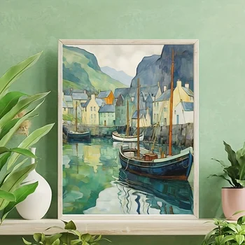 Kit Pittura con Numeri Fai da Te: Città sul Mare - Quadro Dipinto a Mano su Tela, Regalo Artistico, Decorazione per la Casa