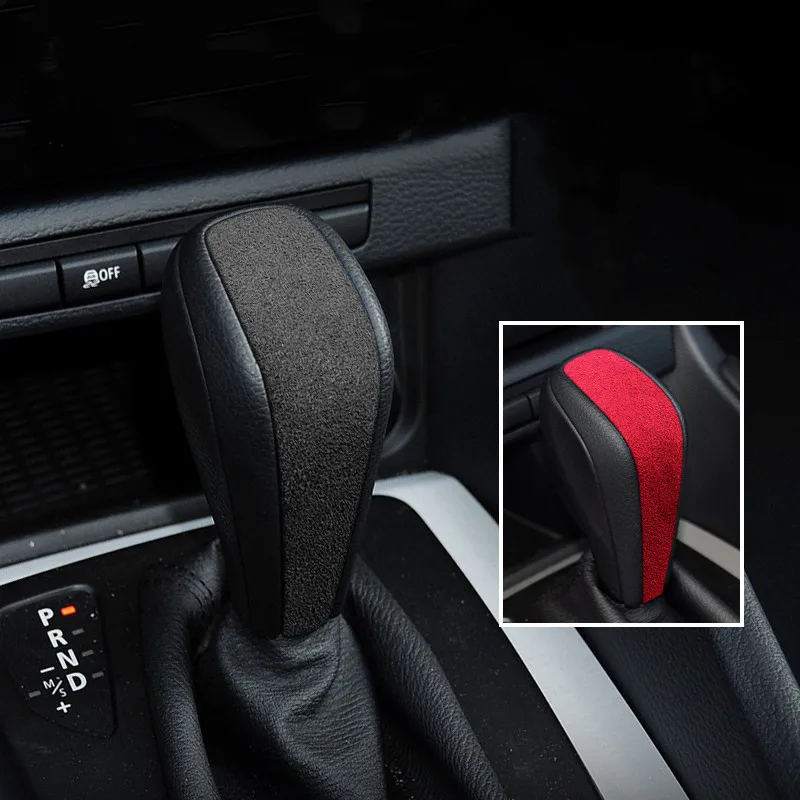 Alcantara Fabric Car Gear Shift Knob Cover Moulding Trim For Bmw 1 Series 2008 2009 2010 2011 Interior Styling Black Red