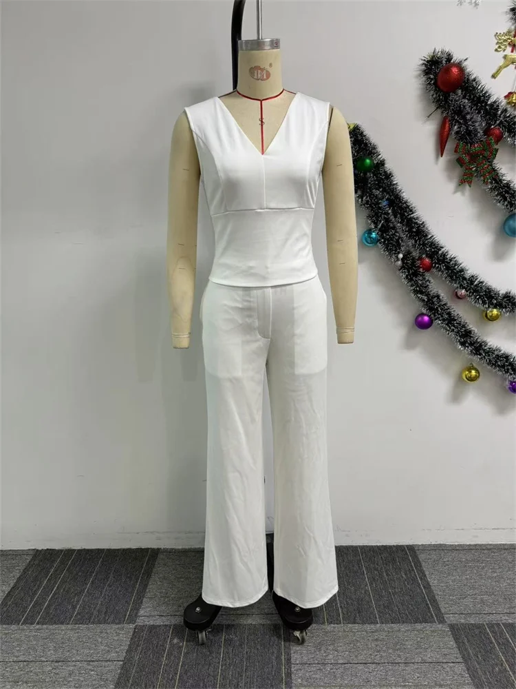 Wmstar Two Piece Set Women Top and Pants Set Sleeveless Office Lady Matching Outfits Elegant Clothes Wholesale Dropshipping 2025