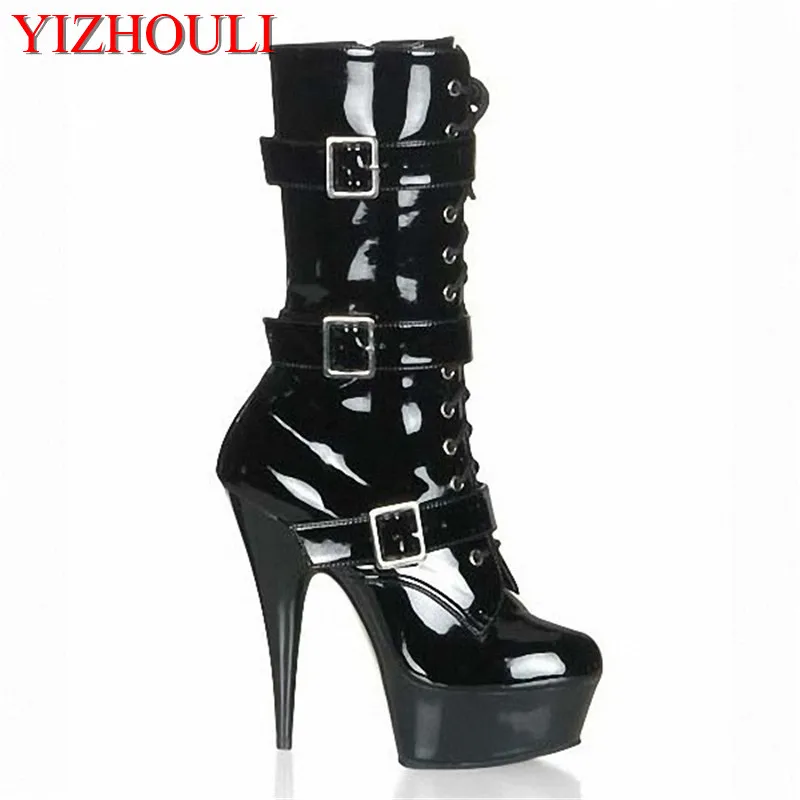 

Sexy-heels, 6-inch lacquered platform boots/pole dancing boots, 15cm model fashion shoes, stage walking dance shoes