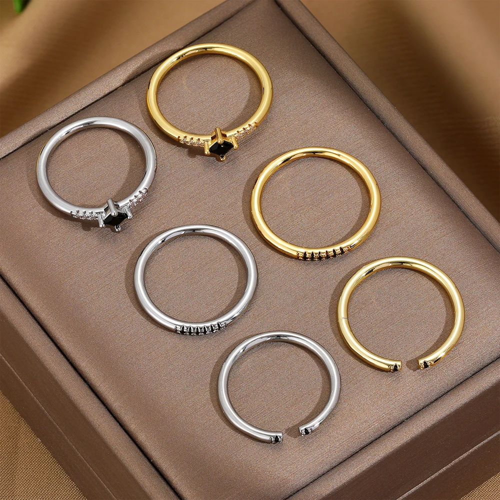 2026 New Fashion 3pcs Circle Zircon Ring Set Minimalist Rust Proof Glossy Metal Premium PVD Stainless Steel Wedding Rings Aneis