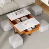 White Marble Lift Top Coffee Table Set Square Table w/ 4 Stools for Living Room 3