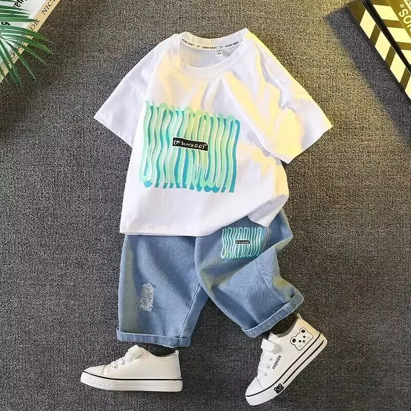 

Boys' Clothing Set 2023 Summer New Korean Edition Children's Baby Cotton Short Sleeve T-shirt Shorts 2 Piece Set Kids Outfits