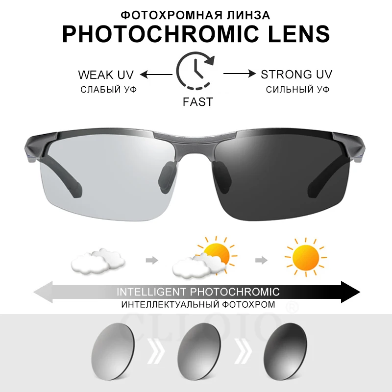 CLLOIO New Aluminum Polarized Photochromic Sunglasses Men