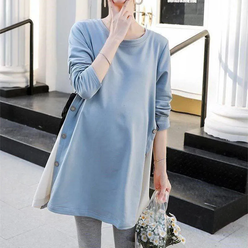 Womens Maternity Tops Long Sleeve Solid Tunic Casual Pregnancy T-Shirt Maternity Clothes Comfy Flattering Suit 3