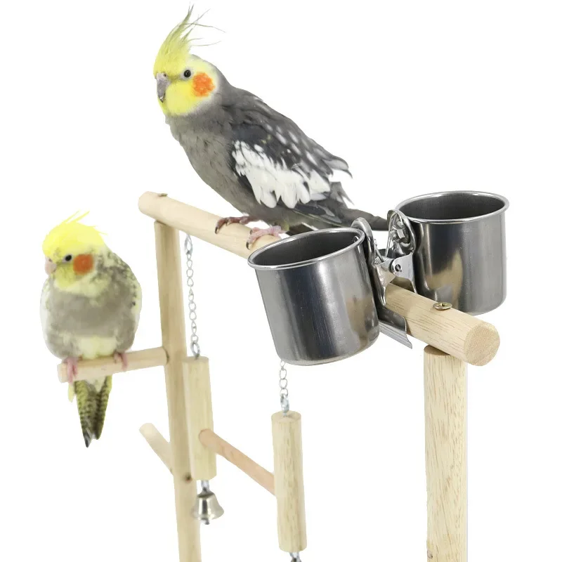Wooden Bird Swing Toy Birds Parrot Training Perch Stand Playground Climbing Ladder Swing Toys With Bells Bird Supplies Toys