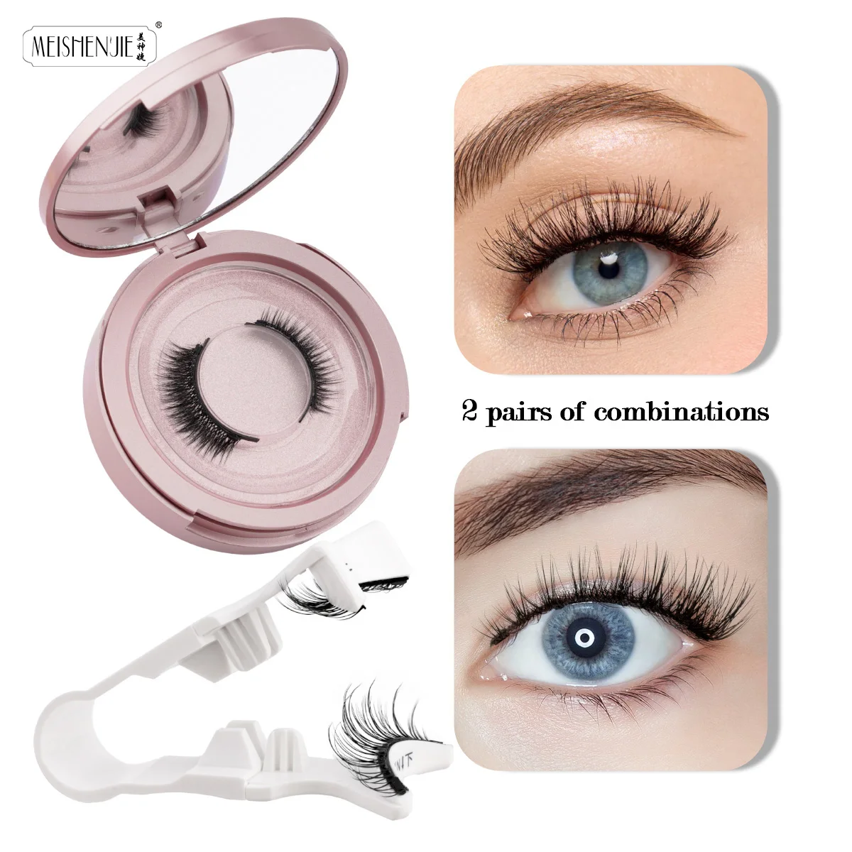 Magnetic Eyelashes Kit 2 Pairs No Needed Glue Natural Long 3D Mink False Lashes Magnetic Tweezers Make up Tools MEISHENJIE