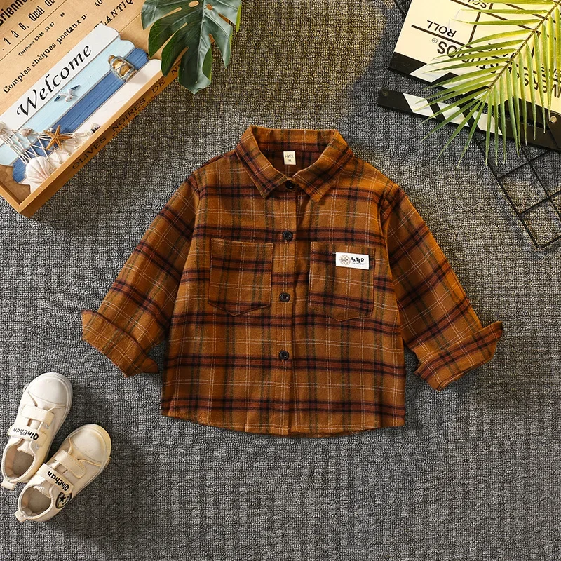 Plaid Long Sleeve Shirt Jacket for Boys Spring Autumn Baby Fashionable Children's Clothing AE Stock Origin China