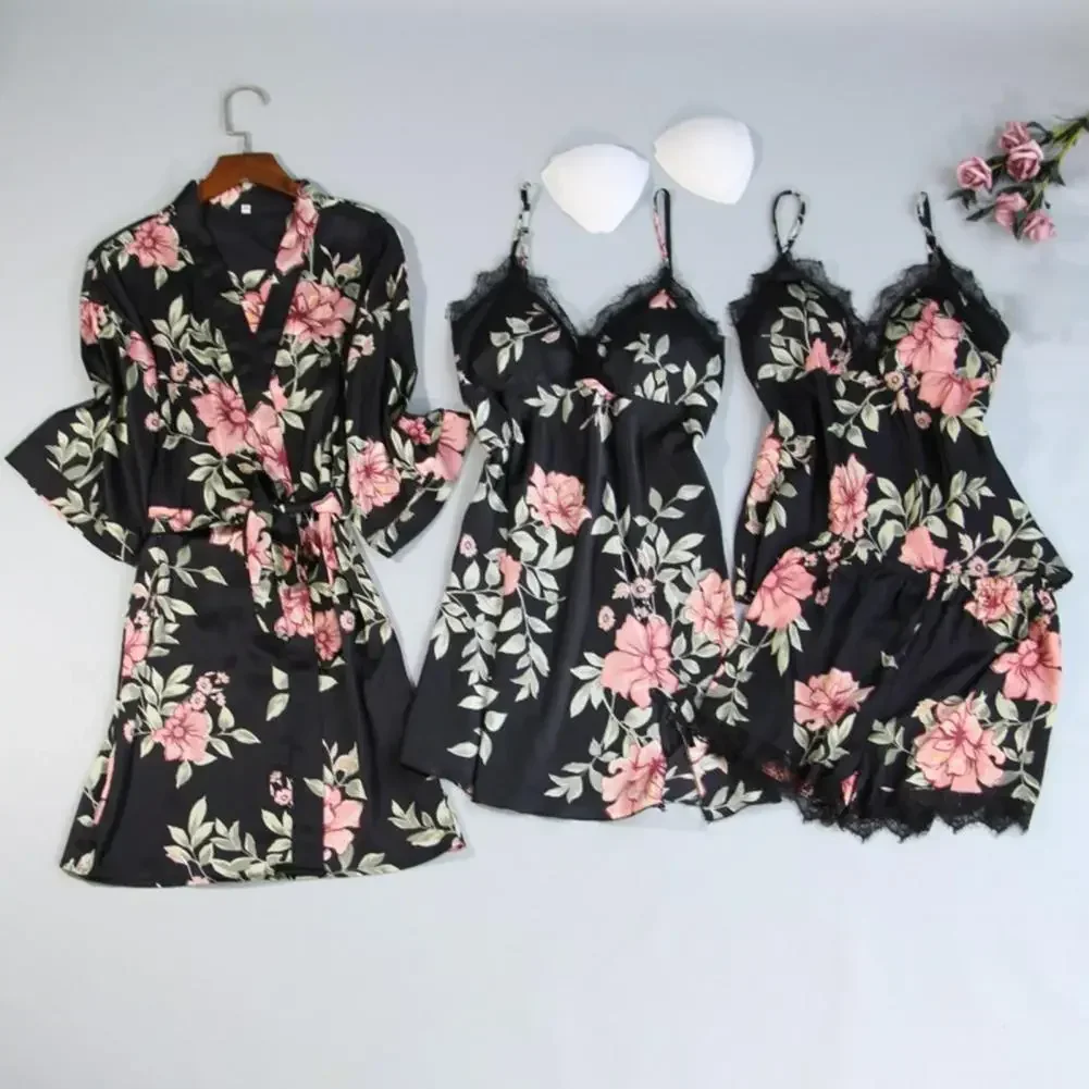 2024 New 5 Pcs/Set Women Pajamas Set Soft Fabric Breathable Colorful Flower Print Women Sleepwear Set Sleeping Clothes